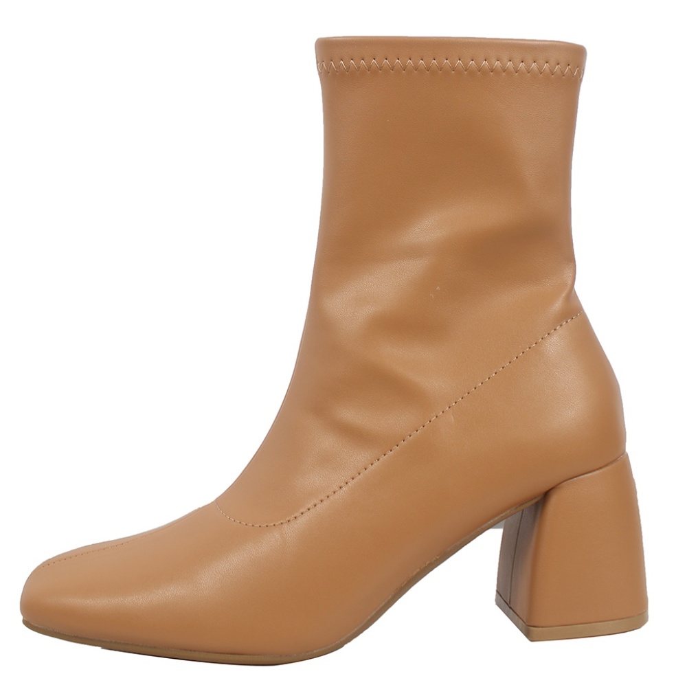 Camel Squared Toe Flare Block Heel Soft Stretch Boot Shaft w/Side Zipper…